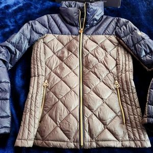 MK Michael Kors XS women's Puffer Jacket Packable Blue/Indigo + Taupe color